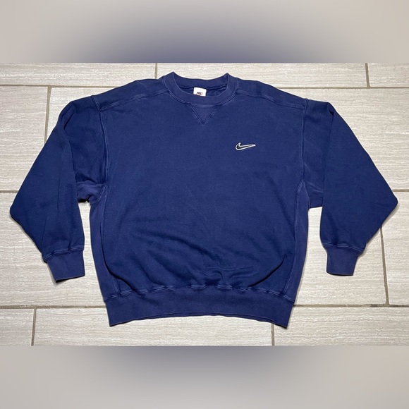 Vintage 90’s  Nike Sweatshirt Mens Large Sweater Crewneck Pullover Swoosh - Blue - Picture 1 of 4